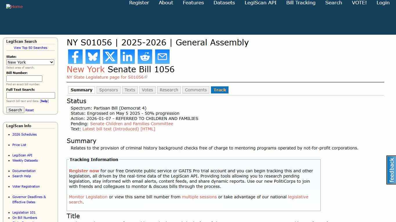 NY S01056 2025-2026 General Assembly LegiScan
