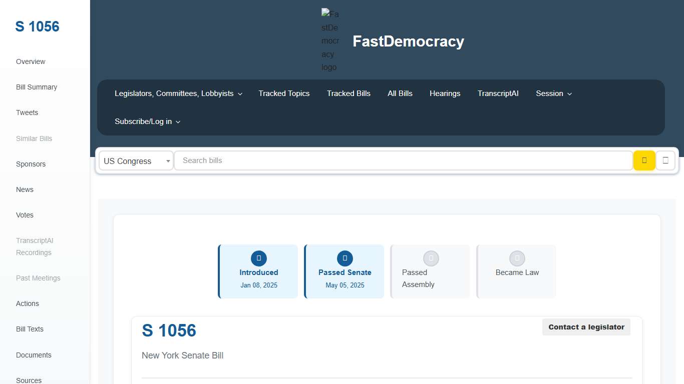 Bill tracking in New York - S 1056 (2025-2026 legislative session) - FastDemocracy